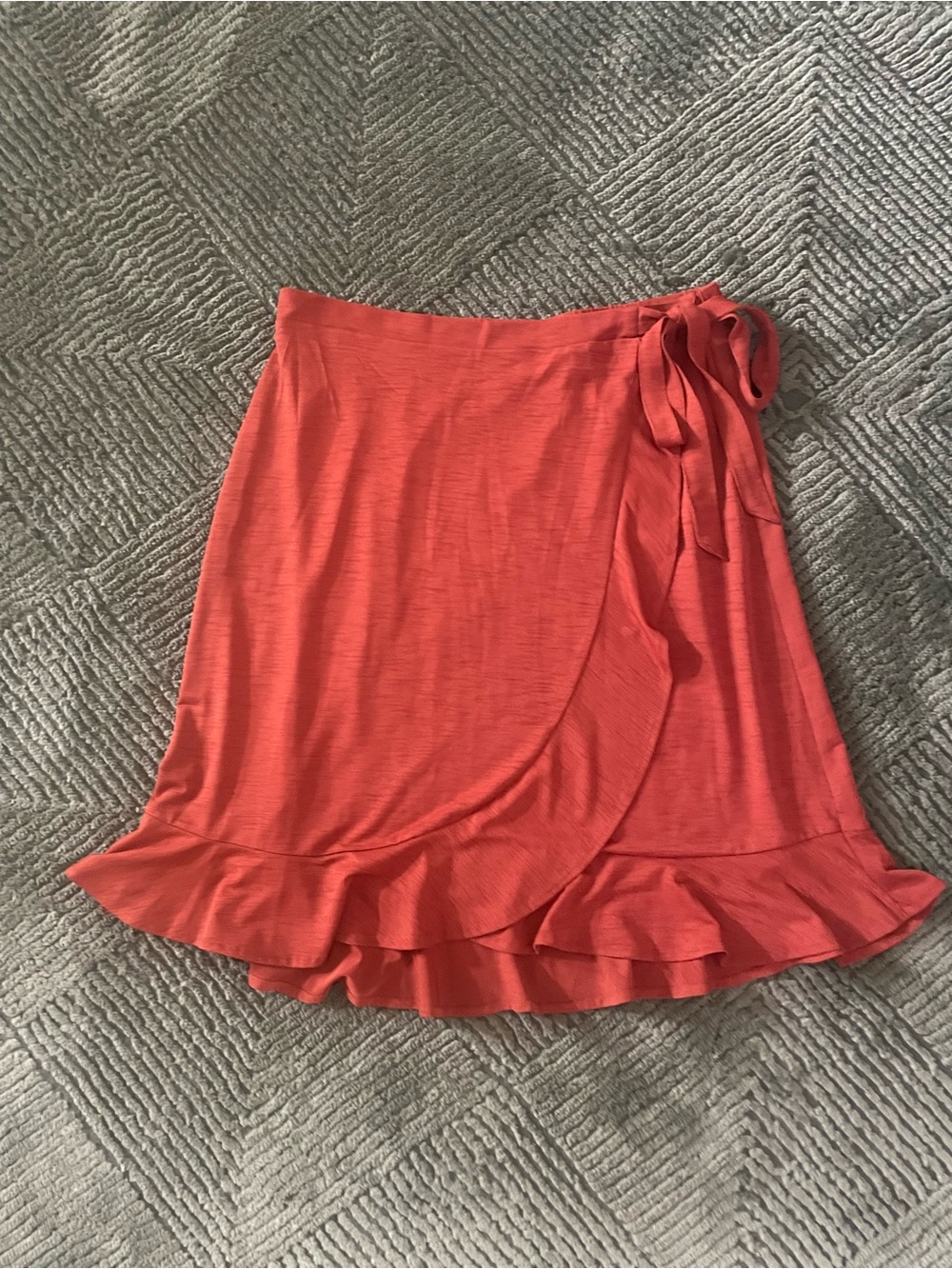 Coral Tie-Waist Ruffle Mini Skirt
